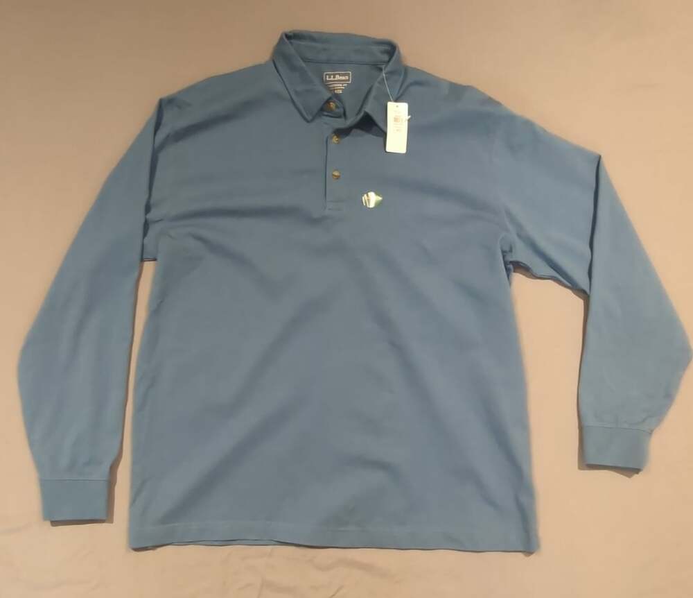 L.L. Bean Traditional Fit Long Sleeve Polo Shirt Delta Blue Size L REG